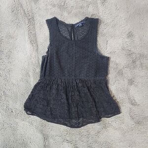 AE Black Lace Sleeveless Peplum Top Size M